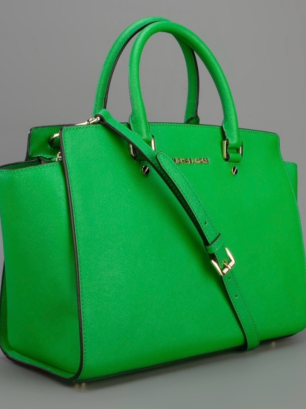 Michael Kors Bright Green Selma Satchel with Gold Hardware
